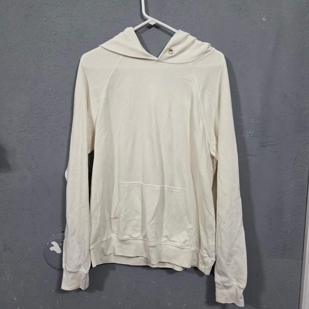 Les Tien Mens Waffle Knit Pullover Hoodie Ivory Off White Raglan Sleeve Size M